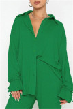 Rose Red Casual Solid Color Basic Shirt Collar Long Sleeve Two Pieces
