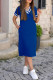 Blue Elegant Pocket Patchwork Contrast V Neck Straight Dresses