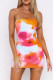 Colour Sexy Print Patchwork Backless Strapless Wrapped Skirt Dresses
