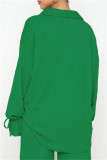 Rose Red Casual Solid Color Basic Shirt Collar Long Sleeve Two Pieces