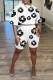 White Casual Street Flowers O Neck Short Sleeve Two Pieces
