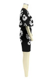 Red Casual Street Flowers O Neck Short Sleeve Two Pieces