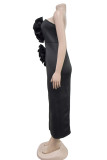 Red Sexy Solid Color Flowers Backless Slit Strapless Long Dresses