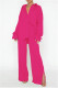Rose Red Casual Solid Color Basic Shirt Collar Long Sleeve Two Pieces
