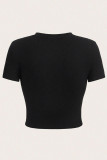 Black Red Casual Print Patchwork O Neck T-Shirts