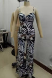 Black Sexy Print Patchwork Backless Spaghetti Strap Regular Jumpsuits