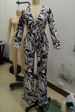 Black Casual Print Patchwork Strap Design V Neck Loose Jumpsuits