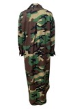 Camouflage Casual Camouflage Print Buttons Turndown Collar Shirt Dresses