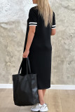 Blue Elegant Pocket Patchwork Contrast V Neck Straight Dresses