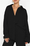Rose Red Casual Solid Color Basic Shirt Collar Long Sleeve Two Pieces