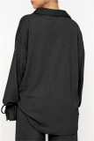 Rose Red Casual Solid Color Basic Shirt Collar Long Sleeve Two Pieces