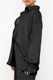 Rose Red Casual Solid Color Basic Shirt Collar Long Sleeve Two Pieces