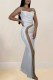White Sexy Patchwork Hot Drilling See-Through Backless Spaghetti Strap Long Dresses