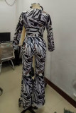 Black Casual Print Patchwork Strap Design V Neck Loose Jumpsuits