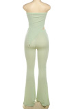 Green Sexy Solid Color Patchwork Strapless Sleeveless Two Pieces