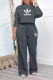 Dark Gray Casual Street Letter Print Draw String Pocket O Neck Long Sleeve Two Pieces