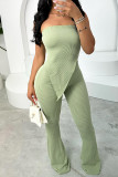 Green Sexy Solid Color Patchwork Strapless Sleeveless Two Pieces