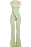 Green Sexy Solid Color Patchwork Strapless Sleeveless Two Pieces