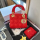 Red Daily Celebrities Solid Color Patchwork Metal Accessories Trim Embossed Bags