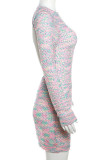 Colour Sexy Patchwork Backless O Neck Wrapped Skirt Dresses