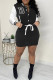 Black Casual Letters Lace Up Buckle Patchwork O Neck Wrapped Skirt Dresses
