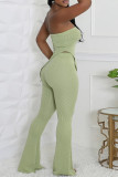 Green Sexy Solid Color Patchwork Strapless Sleeveless Two Pieces