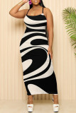 Orange Sexy Striped Print Contrast Printed Dresses
