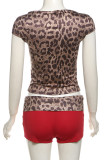Leopard Print Sexy Leopard Print Patchwork O Neck Sleeveless Two Pieces