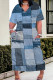 Baby Blue Elegant Print Pocket Patchwork V Neck Straight Plus Size Dresses