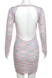 Colour Sexy Patchwork Backless O Neck Wrapped Skirt Dresses
