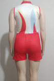 Colour Sexy Print Buckle Patchwork Turndown Collar Sleeveless Two Pieces