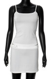White Sexy Solid Color Patchwork Backless With Belt Spaghetti Strap Sleeveless Two Pieces