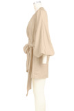 Black Casual Solid Color Patchwork Ruched Strap Design V Neck Wrapped Skirt Dresses