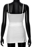 White Sexy Solid Color Patchwork Backless With Belt Spaghetti Strap Sleeveless Two Pieces
