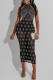Black Sexy Patchwork Hot Drill Zipper O Neck Long Dresses