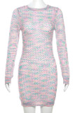 Colour Sexy Patchwork Backless O Neck Wrapped Skirt Dresses