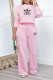 Pink Casual Street Letter Print Draw String Pocket O Neck Long Sleeve Two Pieces