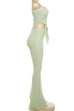 Green Sexy Solid Color Patchwork Strapless Sleeveless Two Pieces