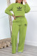 Green Casual Street Letter Print Draw String Pocket O Neck Long Sleeve Two Pieces