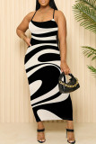 Orange Sexy Striped Print Contrast Printed Dresses