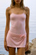 Pink Sexy Solid Color Patchwork Backless With Belt Spaghetti Strap Sleeveless Two Pieces