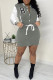 Green Casual Letters Lace Up Buckle Patchwork O Neck Wrapped Skirt Dresses