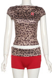 Leopard Print Sexy Leopard Print Patchwork O Neck Sleeveless Two Pieces