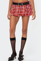 Red Sexy Plaid Patchwork Loose Low Waist Full Print Bottoms