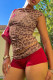Leopard Print Sexy Leopard Print Patchwork O Neck Sleeveless Two Pieces