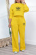 Yellow Casual Street Letter Print Draw String Pocket O Neck Long Sleeve Two Pieces