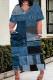 Dark Blue Elegant Print Pocket Patchwork V Neck Straight Plus Size Dresses