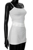 White Sexy Solid Color Patchwork Backless With Belt Spaghetti Strap Sleeveless Two Pieces