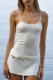 White Sexy Solid Color Patchwork Backless With Belt Spaghetti Strap Sleeveless Two Pieces