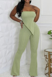 Green Sexy Solid Color Patchwork Strapless Sleeveless Two Pieces